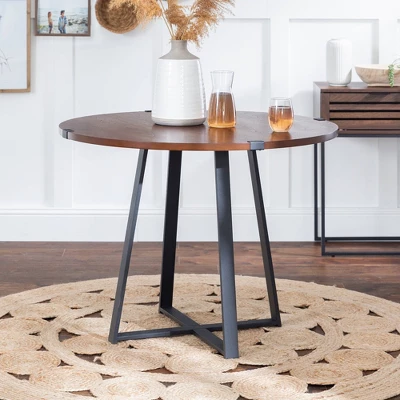 40" Urban Industrial Round Dining Table with Faux Wrap Leg Dark Walnut - Saracina Home 40" Urban Industrial Round Dining Table With Faux Wrap Leg Dark Walnut - Saracina Home -Saracina Home GUEST a71b5c63 e058 41d1 ba65 1ec624e80a42