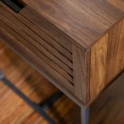 Visconti Boho Slat Pull Down Door Side Table Dark Walnut - Saracina Home -Saracina Home GUEST a98cfae4 0c12 4b45 864d eb90f816678c