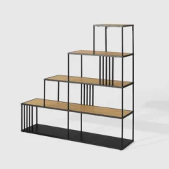 55.5" Modern 4 Shelf With Metal Bar Room Divider Bookcase Coastal Oak/Black - Saracina Home 4 55.5" Modern 4 Shelf With Metal Bar Room Divider Bookcase Coastal Oak/Black - Saracina Home -Saracina Home GUEST b0dd5f61 84fc 4575 9f0d 8fd93ec26adc