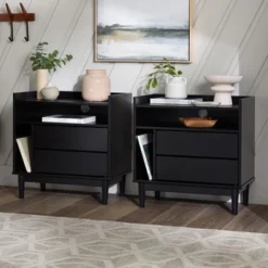 2pk Mid-Century Modern Solid Wood 2 Drawer Storage Nightstands - Saracina Home 4 2pk Mid-Century Modern Solid Wood 2 Drawer Storage Nightstands - Saracina Home -Saracina Home GUEST b2a3ee44 4d81 41a2 a7a3 37c02e20e839
