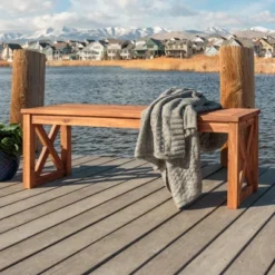 53" Slatted Acacia Wood X-Frame Patio Bench Brown - Saracina Home 3 53" Slatted Acacia Wood X-Frame Patio Bench Brown - Saracina Home -Saracina Home GUEST b693a23e 6fc7 41fe 8ad1 80ccc722306b