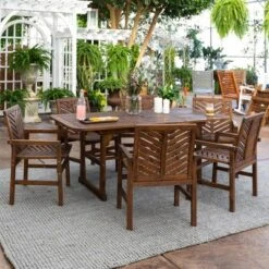 7pc Slatted Extendable Acacia Wood Patio Dining Set - Saracina Home -Saracina Home GUEST ba689393 b797 4b5f 973a 358227a95d0c