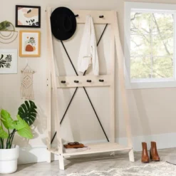 68" Solid Wood X Back Angled Hall Tree White Wash - Saracina Home -Saracina Home GUEST bc4a95c3 3e92 4bee af94 a5531e3bc496