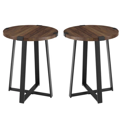 Set of 2 Wrightson Urban Industrial Wrap Leg Round Side Tables Dark Walnut - Saracina Home Set Of 2 Wrightson Urban Industrial Wrap Leg Round Side Tables Dark Walnut - Saracina Home -Saracina Home GUEST bf358547 fef9 4ba7 ab88 1681a5cba317