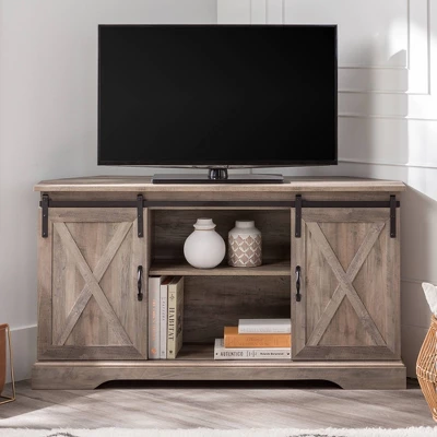 Robinson Rustic Transitional Sliding Barn Door Corner TV Stand for TVs up to 58" - Saracina Home Robinson Rustic Transitional Sliding Barn Door Corner TV Stand For TVs Up To 58" - Saracina Home -Saracina Home GUEST c3c5bfe5 57a2 47cd ad64 9af49c588b45