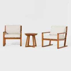 Saracina Home 3pc Modern Slat-Back Acacia Outdoor Conversation Set With Cushions -Saracina Home GUEST c5f0efa3 a546 441a a62d 8991ad328bec