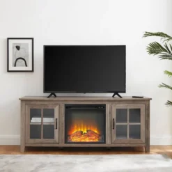 Transitional Farmhouse Window Pane Fireplace TV Stand For TV's Up To 65" Gray Wash - Saracina Home 2 Transitional Farmhouse Window Pane Fireplace TV Stand For TV's Up To 65" Gray Wash - Saracina Home -Saracina Home GUEST d351ce73 2216 4f3d 88b8 b599df8da9f2