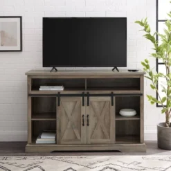 Transitional Sliding Barndoor Highboy TV Stand For TVs Up To 58" - Saracina Home 5 Transitional Sliding Barndoor Highboy TV Stand For TVs Up To 58" - Saracina Home -Saracina Home GUEST d93bcb01 6b73 4caa 92df 0c0c138da9a4