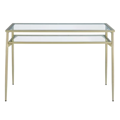 Modern 2 Tier Glass Top Writing Desk with Metal Legs Gold - Saracina Home Modern 2 Tier Glass Top Writing Desk With Metal Legs Gold - Saracina Home -Saracina Home GUEST dc37828d c29b 419c 8b47 ac160b8972b4