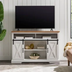 Transitional Sliding Barndoor Highboy TV Stand For TVs Up To 58" - Saracina Home 12 Transitional Sliding Barndoor Highboy TV Stand For TVs Up To 58" - Saracina Home -Saracina Home GUEST dd9ce182 82e2 4e7a a263 00af007d0202