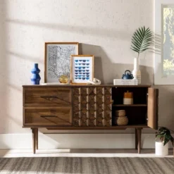 58" Modern Boho Solid Pine Wood Closed Storage Sideboard Brown - Saracina Home -Saracina Home GUEST e0faa818 6c0e 481d a005 d8363b8fdf65