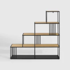 55.5" Modern 4 Shelf With Metal Bar Room Divider Bookcase Coastal Oak/Black - Saracina Home 3 55.5" Modern 4 Shelf With Metal Bar Room Divider Bookcase Coastal Oak/Black - Saracina Home -Saracina Home GUEST e2b6c1ac 89cc 4599 81cf 4c065be0aa23