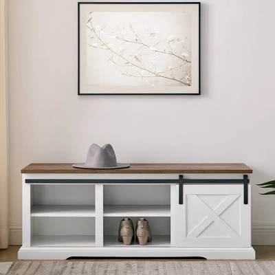 48" Transitional Sliding Barn Door Wood Bench White/Rustic Oak - Saracina Home 48" Transitional Sliding Barn Door Wood Bench White/Rustic Oak - Saracina Home -Saracina Home GUEST e41a4a30 a485 4b73 8d3c 341bfba78996