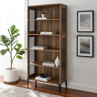 68" Grevaldi Industrial Mesh Side Bookshelf Rustic Oak - Saracina Home 68" Grevaldi Industrial Mesh Side Bookshelf Rustic Oak - Saracina Home -Saracina Home GUEST ef35df9e 2d2b 4b9e 9f5e 2078d4b2d098