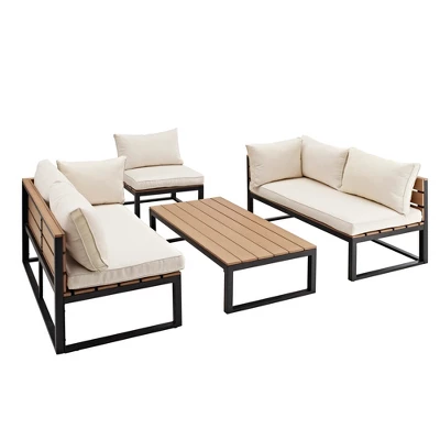 4pc Metal & Wood All Weather Patio Sectional Set - Natural - Saracina Home 4pc Metal & Wood All Weather Patio Sectional Set - Natural - Saracina Home -Saracina Home GUEST f449b833 16af 42b9 8980 c1fc5b48a8af
