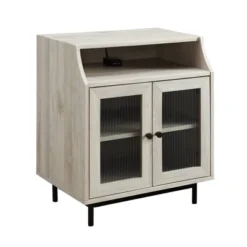 Fluted Glass Double Door Nightstand With USB Port - Saracina Home -Saracina Home GUEST f46c2f0e 9c50 4fcb 9918 e3a20ba636f8