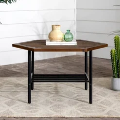 Saybrook Modern Metal And Wood Patio Hexagon Coffee Table - Dark Brown - Saracina Home -Saracina Home GUEST f4faae93 2587 46a1 98cb c4096a1a8e56