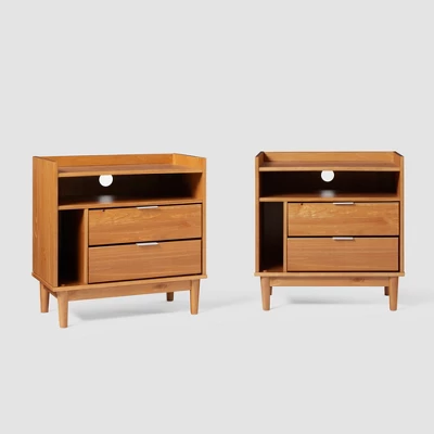 2pk Mid-Century Modern Solid Wood 2 Drawer Storage Nightstands - Saracina Home 2pk Mid-Century Modern Solid Wood 2 Drawer Storage Nightstands - Saracina Home -Saracina Home GUEST f532e41d ed41 4d3a b78d 89ad584048a2