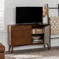 Mid-Century Modern With Closed Storage TV Stand For TVs Up To 58" Walnut - Saracina Home 7 Mid-Century Modern With Closed Storage TV Stand For TVs Up To 58" Walnut - Saracina Home -Saracina Home GUEST f89ee84d 87ad 48e2 a670 ba1cc508510a