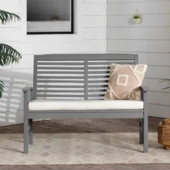 Ravenscroft Modern Boho Acacia Wood Slatted Outdoor Loveseat With Cushion - Saracina Home -Saracina Home GUEST f8d474ed ee58 4568 8446 360382d2da01