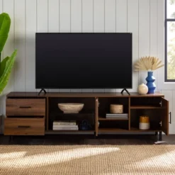 Sana Modern Triple Storage TV Stand For TVs Up To 80" Dark Walnut - Saracina Home 2 Sana Modern Triple Storage TV Stand For TVs Up To 80" Dark Walnut - Saracina Home -Saracina Home GUEST fa65be07 dd72 4823 b878 62fc4cd53535